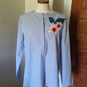 LANDSEND Floral Embroidered Popover Shirt Blouse Top